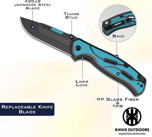 Hunting Skinning Knife with Replaceable Blades, EDC Pocket Clip, 9 Blades | Pocket Knife, EDC Knife, for Deer Hunting, Blue handle in Saudi Arabia