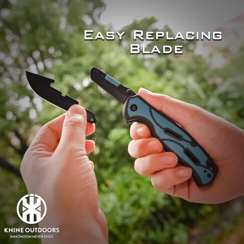 Hunting Skinning Knife with Replaceable Blades, EDC Pocket Clip, 9 Blades | Pocket Knife, EDC Knife, for Deer Hunting, Blue handle in Saudi Arabia