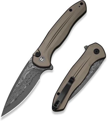 CIVIVI Kitefin EDC Pocket Knife, 3.22" Damascus Blade, Brownish Gray | Aluminum Handle, Ball Bearing Pivot, Flipper Opening, Reversible Clip, Camping Hiking Fishing Folding Knife C24091-DS1 in Saudi Arabia