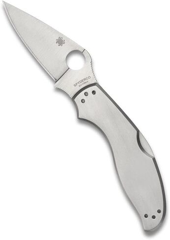 Spyderco UpTern Folding Pocket Knife, PlainEdge | 6.57" Overall Length, 2.8" 8Cr13MoV Steel Blade, Stainless Steel Handle, Back-Lock, Full-Flat Grind in Saudi Arabia