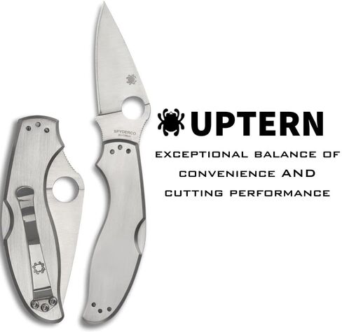 Spyderco UpTern Folding Pocket Knife, PlainEdge | 6.57" Overall Length, 2.8" 8Cr13MoV Steel Blade, Stainless Steel Handle, Back-Lock, Full-Flat Grind in Saudi Arabia