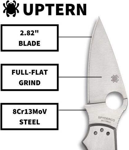 Spyderco UpTern Folding Pocket Knife, PlainEdge | 6.57" Overall Length, 2.8" 8Cr13MoV Steel Blade, Stainless Steel Handle, Back-Lock, Full-Flat Grind in Saudi Arabia