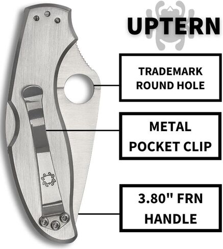Spyderco UpTern Folding Pocket Knife, PlainEdge | 6.57" Overall Length, 2.8" 8Cr13MoV Steel Blade, Stainless Steel Handle, Back-Lock, Full-Flat Grind in Saudi Arabia