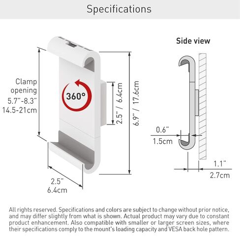 Barkan Tablet Mount Holder for 7-12 inch Devices, Fixed, 360 Degree Rotation Bracket, fits Apple iPad/Air/Mini, Samsung Galaxy Tab in Saudi Arabia