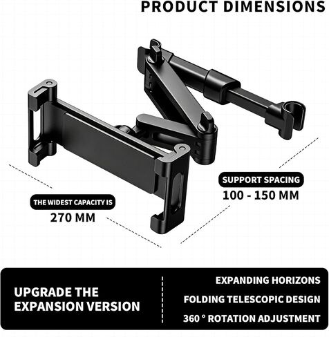 Extension‑Arm Car Tablet Mount Holder | Foldable clip fits 5.5‑11 inch devices, practical travel accessory in Saudi Arabia