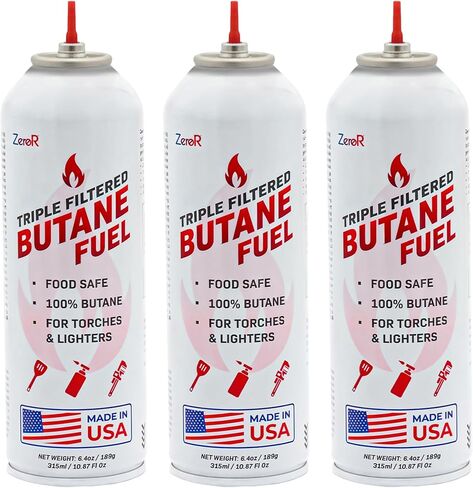 ZeroR® Butane Fuel Refill for Torch Lighters - Food-Safe & Triple-Filtered for Clean Burn - 100% Pure, Iso-Butane Refill for Torches, Kitchen & Refillable Lighters 10.67 fl oz (315ml), 2 Cans in Saudi Arabia