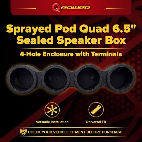 Q Power Sprayed Pod Quad 6.5" Speaker Box, 4-Hole Sealed Enclosure, Black | Universal Fit for Car Audio Installations with Spring-Loaded Terminals in Saudi Arabia