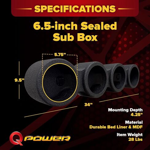 Q Power Sprayed Pod Quad 6.5" Speaker Box, 4-Hole Sealed Enclosure, Black | Universal Fit for Car Audio Installations with Spring-Loaded Terminals in Saudi Arabia