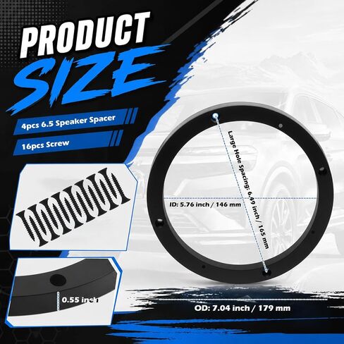 4PCS Car 6.5 Speaker Spacer Ring Set,No-Drill Door Speakers Adapter for Auto Speakers Upgrades,Professional Cars 6.5 Speaker Rings with 16PCS Screws for Most Vehicles in Saudi Arabia