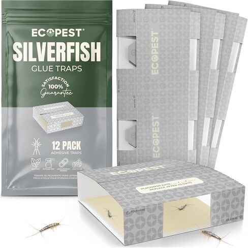 Silverfish Trap — 12 Pack | Sticky Indoor Glue Trap for Silverfish, Firebrat, and Other Bugs and Crawling Insects | Adhesive Silverfish Killer Paks, Monitor, and Detector with Natural Bait Attractant in Saudi Arabia