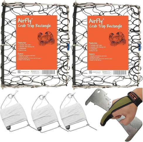 مصيدة سرطان البحر القابلة للطي من AirFly - مصيدة سرطان البحر وفك السلطعون مع مشبك الطعم - وعاء صيد السلطعون المحمول لسرطان البحر الأزرق والروث - مصمم في الولايات المتحدة الأمريكية in Kuwait