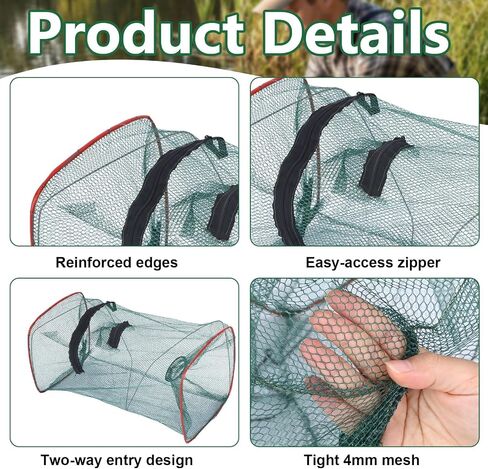 4 Pcs Collapsible Fishing Bait Trap, Portable Folded Minnow Net Trap | Square Fishing Net for Bait Fish Shrimp Crab Net Crab Traps for Blue Crabs Crabbing Crawfish, 17.7 × 8.6 × 8.6in in Saudi Arabia