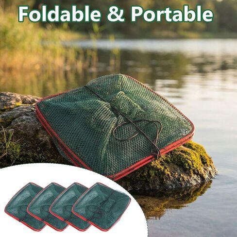 4 Pcs Collapsible Fishing Bait Trap, Portable Folded Minnow Net Trap | Square Fishing Net for Bait Fish Shrimp Crab Net Crab Traps for Blue Crabs Crabbing Crawfish, 17.7 × 8.6 × 8.6in in Saudi Arabia