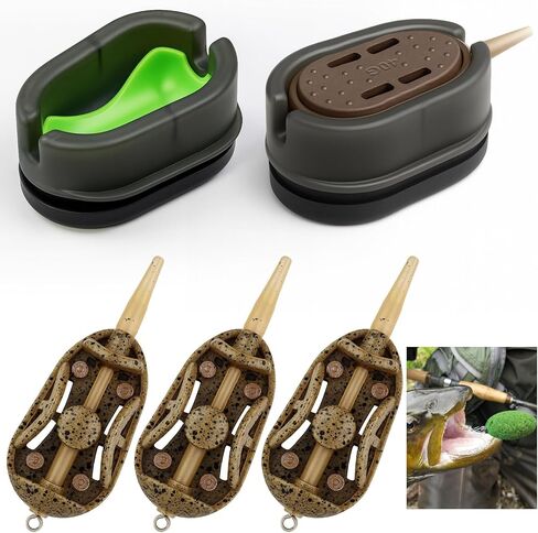 DONQL 3PCS Inline Method Feeders Cage Feeder Fishing Carp Fishing | Carp Fishing Method Feeders Set, Groundbait Sinker Cages with Release Rubber Mould, Fishing Bait Holder Tool, Coarse Fishing in Saudi Arabia