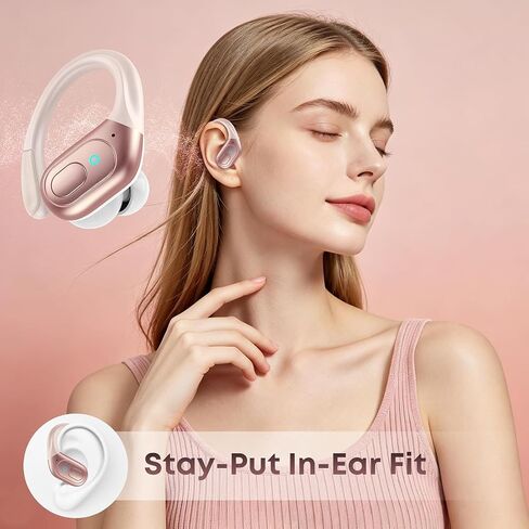 sajawass Wireless Earbuds Bluetooth 5.4 Headphones, IPX7 Waterproof Earphones, Over-Ear Earphones, Noise Canceling Ear Buds with 75hr Playtime, LED Power Display for Sports/Workouts - Rose Gold in Saudi Arabia