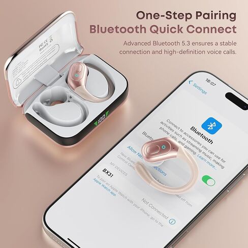 sajawass Wireless Earbuds Bluetooth 5.4 Headphones, IPX7 Waterproof Earphones, Over-Ear Earphones, Noise Canceling Ear Buds with 75hr Playtime, LED Power Display for Sports/Workouts - Rose Gold in Saudi Arabia