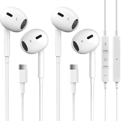 عبوتان من سماعات الرأس USB C لهاتف iPhone 17/16/15 Pro Max Plus من النوع C مع ميكروفون وسماعات أذن بخاصية إلغاء الضوضاء عن بعد لهواتف iPhone 17/16/15 Pro وiPad وGalaxy S26/S25/S24/Ultra Note10/20 in Kuwait