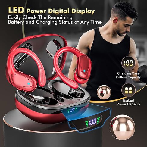 HAOYUYAN Sports Bluetooth Headphones, 80Hrs Playtime Wireless Earbuds with LED Power Display, IPX7 Waterproof Earphones for Workout/Running, Noise Canceling Headset Ear Buds in Saudi Arabia