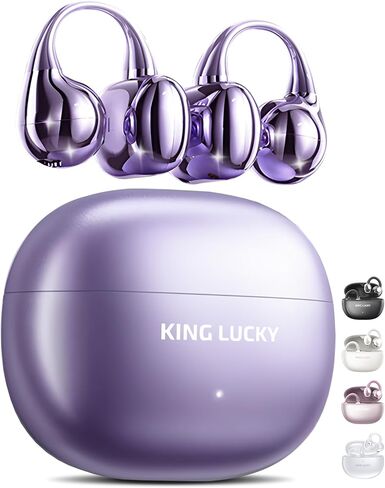King Lucky Clip-On Earbuds Gen 3, Open-Ear Wireless Bluetooth 6.0 Headphones with Mic, Secure Fit for Small Ears & Glasses Wearers, 50H Playtime, ENC, IPX5 Waterproof Sport Ear Buds (Purple) in Saudi Arabia