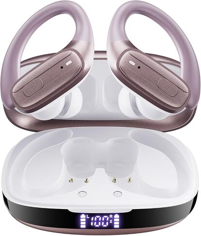 Wireless Earbuds with Ear Hooks, Running Headphones, Ear Buds for Sports | 80H Long Playtime, Noise Cancelling, Physical Button Control, LED Display, IPX7 Waterproof Workout Earphones, Black in Saudi Arabia