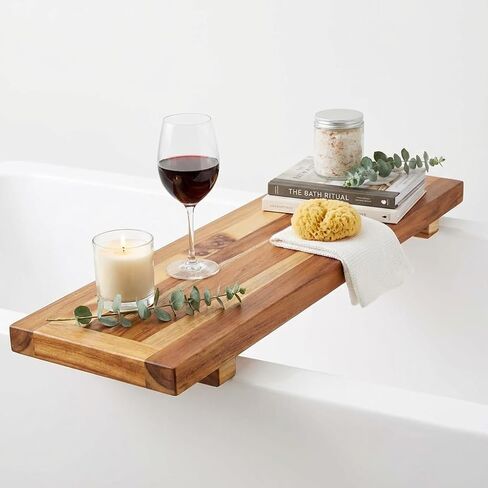 EcoDecors, 29 inch, Bath Tray for Tub, Bath Tub Tray Wood, Bathtub Table, Caddy for Bathtub in Natural Teak in Kuwait