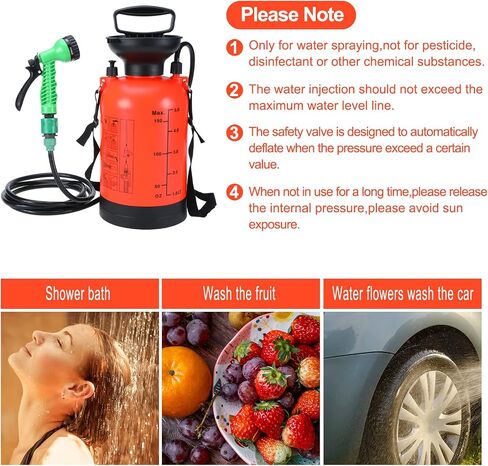 SearQ Portable Camping Shower with 7 Spray Modes, Hand Press Shower with Removable Hose and Head, Pressure Rinse Kit for Hiking, Traveling, Garden, Beach, Pet in Saudi Arabia