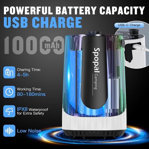 Spopal Portable Shower for Camping, [Upgraded] 10000mAh Rechargeable- White | Camping Shower with 5 Adjustable Speeds,Premium LED Display, IPX8 Waterproof Outdoor Shower Kit for Hiking, Car, Pet, Travel in Saudi Arabia