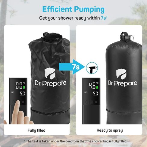 DR.PREPARE Portable Shower for Camping, 4 Gallons/15L Camping Shower Bag, Portable Outdoor Shower with Rechargeable Pump for Camping, Beach, Hiking, Climbing, Pet Cleaning in Saudi Arabia