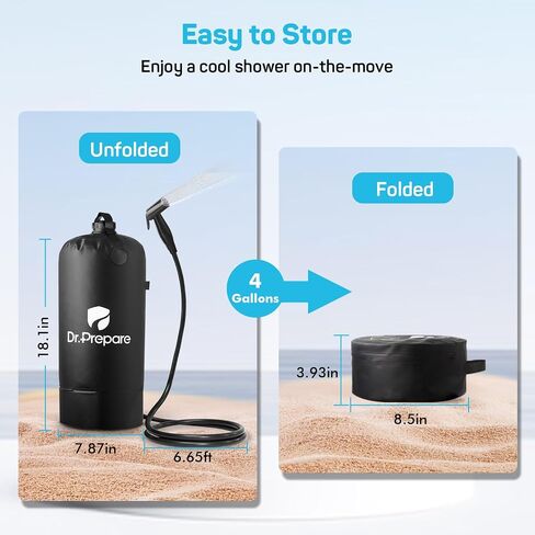 DR.PREPARE Portable Shower for Camping, 4 Gallons/15L Camping Shower Bag, Portable Outdoor Shower with Rechargeable Pump for Camping, Beach, Hiking, Climbing, Pet Cleaning in Saudi Arabia
