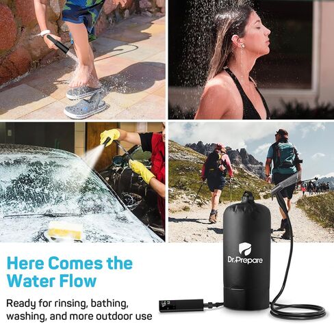 DR.PREPARE Portable Shower for Camping, 4 Gallons/15L Camping Shower Bag, Portable Outdoor Shower with Rechargeable Pump for Camping, Beach, Hiking, Climbing, Pet Cleaning in Saudi Arabia