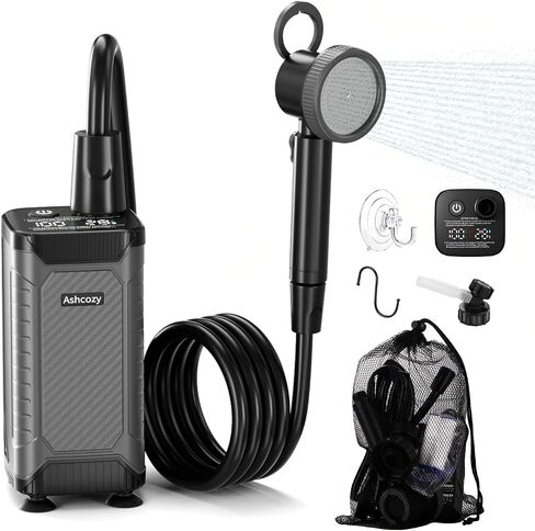 Portable Shower for Camping, 8000mAh Rechargeable Camping Shower Pump with Intelligent LED Display, LED Display, Filtered Showerhead Outdoor Camp Shower for Hiking, Travel, Car, Pet Bath in Saudi Arabia