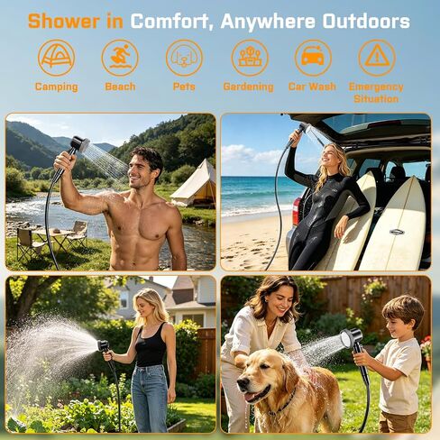 Portable Shower for Camping, 8000mAh Rechargeable Camping Shower Pump with Intelligent LED Display, LED Display, Filtered Showerhead Outdoor Camp Shower for Hiking, Travel, Car, Pet Bath in Saudi Arabia