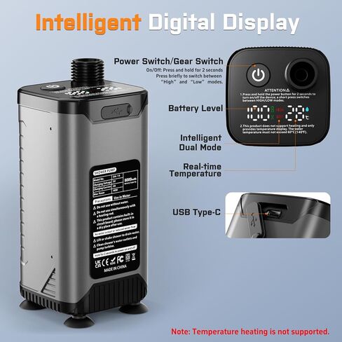 Portable Shower for Camping, 8000mAh Rechargeable Camping Shower Pump with Intelligent LED Display, LED Display, Filtered Showerhead Outdoor Camp Shower for Hiking, Travel, Car, Pet Bath in Saudi Arabia