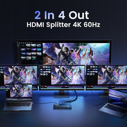 4K@60Hz HDMI Matrix Switch 2 in 4 Out with IR Remote, SPDIF & 3.5mm Audio | HDR10, HDCP2.2, 3D Support for PS5/PS4, Xbox, Fire Stick, TV, Monitor and More in Saudi Arabia