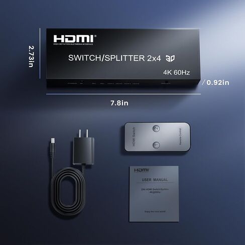 4K@60Hz HDMI Matrix Switch 2 in 4 Out with IR Remote, SPDIF & 3.5mm Audio | HDR10, HDCP2.2, 3D Support for PS5/PS4, Xbox, Fire Stick, TV, Monitor and More in Saudi Arabia