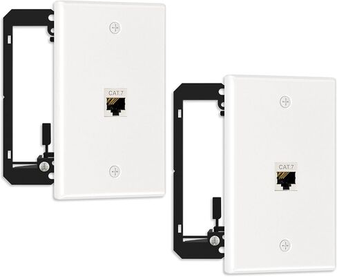 FGB 2-Pack Shielded Cat7 Ethernet Wall Plate, 1-Port Keystone+Bracket | 10Gbit/s, 1-Port Keystone Wall Plate with Bracket + Cat7 Shielded RJ45 Coupler, Female to Female RJ45 Cat7 Wall Plate, PoE in Saudi Arabia