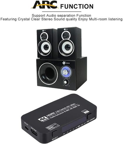 HDMI Switch 4x1 with Audio Extractor, 4K@60Hz Ultra HD HDMI Switcher with Optical TOSLINK SPDIF, 3.5mm Audio Support ARC Function, 3D, 1080P @120Hz, 4Kx2k @60Hz HDTV (IR Remote Control) in Saudi Arabia