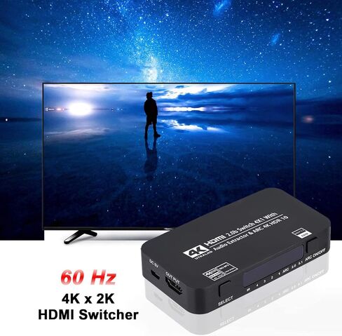 HDMI Switch 4x1 with Audio Extractor, 4K@60Hz Ultra HD HDMI Switcher with Optical TOSLINK SPDIF, 3.5mm Audio Support ARC Function, 3D, 1080P @120Hz, 4Kx2k @60Hz HDTV (IR Remote Control) in Saudi Arabia