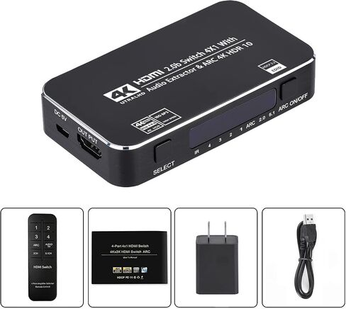 HDMI Switch 4x1 with Audio Extractor, 4K@60Hz Ultra HD HDMI Switcher with Optical TOSLINK SPDIF, 3.5mm Audio Support ARC Function, 3D, 1080P @120Hz, 4Kx2k @60Hz HDTV (IR Remote Control) in Saudi Arabia