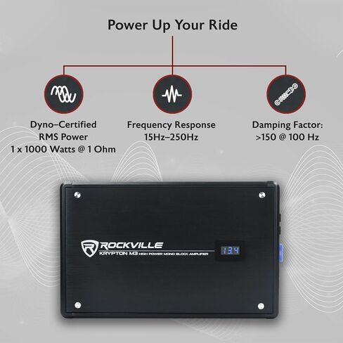مضخم صوت أحادي للسيارة Rockville Krypton-M3، 1000 واط RMS، ذروة 4000 واط، 1 أوم in Kuwait