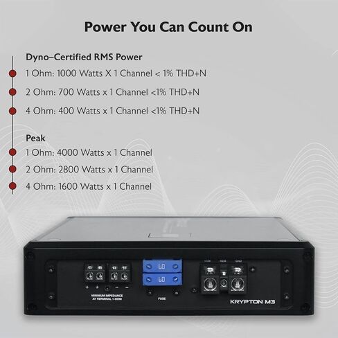مضخم صوت أحادي للسيارة Rockville Krypton-M3، 1000 واط RMS، ذروة 4000 واط، 1 أوم in Kuwait