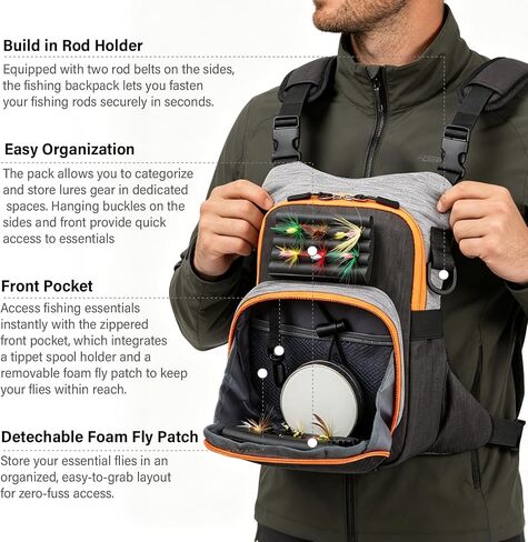 Fly Fishing Pack - Lightweight Outdoor Sling Backpack, Multi-Purpose Storage Pouch with Adjustable Straps for Hiking, Angling, Travel & Daily Use in Saudi Arabia