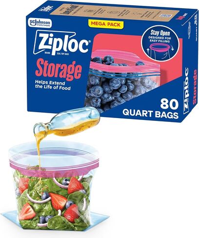Ziploc Quart Food Storage Bags, Stand-Up Bottom, Easy to Fill, 80 Count in Saudi Arabia