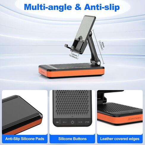 JTEMAN Bluetooth Speaker with Charging Phone Stand,Portable Foldable Slim | HD Sound Adjustable Phone Holder,Wireless Speaker Stand for iPhone/Android,Birthday Gifts for Men and Women Tech Gadgets in Saudi Arabia