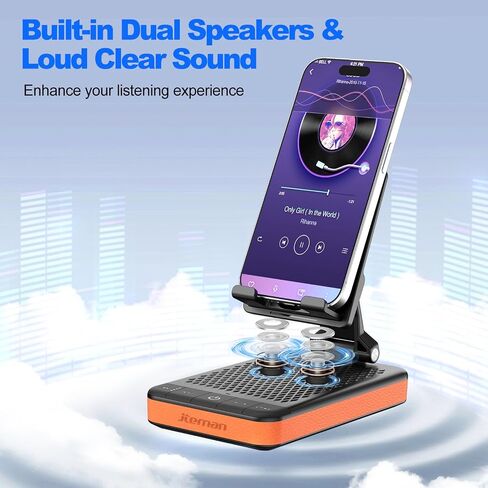 JTEMAN Bluetooth Speaker with Charging Phone Stand,Portable Foldable Slim | HD Sound Adjustable Phone Holder,Wireless Speaker Stand for iPhone/Android,Birthday Gifts for Men and Women Tech Gadgets in Saudi Arabia