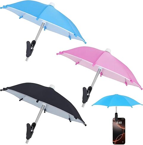 3 Pack Phone Umbrella for Sun, Cell Phone Shade with Clip, Protects from Sunlight, Glare, Rainproof, Suitable for Outdoor Activities(Black+Blue+Pink) in Saudi Arabia