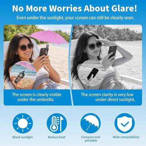 3 Pack Phone Umbrella for Sun, Cell Phone Shade with Clip, Protects from Sunlight, Glare, Rainproof, Suitable for Outdoor Activities(Black+Blue+Pink) in Saudi Arabia