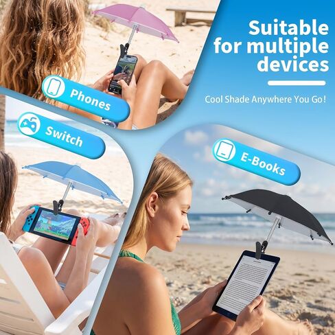 3 Pack Phone Umbrella for Sun, Cell Phone Shade with Clip, Protects from Sunlight, Glare, Rainproof, Suitable for Outdoor Activities(Black+Blue+Pink) in Saudi Arabia