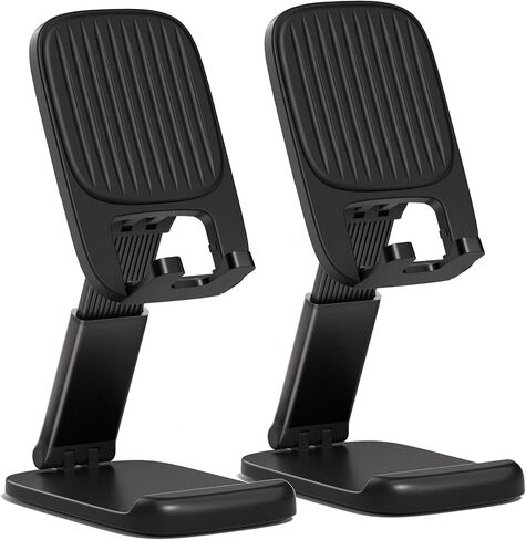 NKNZLY 2 Pack Cell Phone Stand for Desk, Foldable Mobile Phone Holder-Black | Adjustable Desktop Office Desk Accessories & Decor, Cute Essentials Gifts for Women Teens Boys, for All Smartphones, iPad in Saudi Arabia
