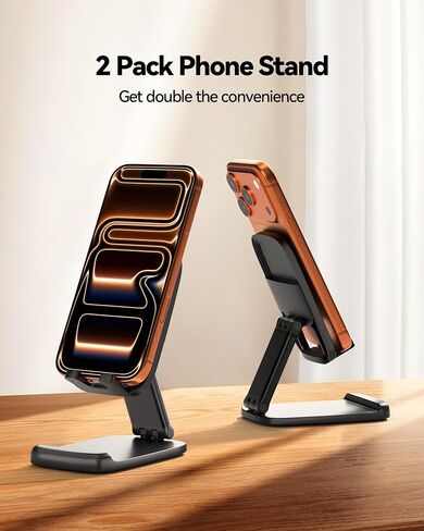 NKNZLY 2 Pack Cell Phone Stand for Desk, Foldable Mobile Phone Holder-Black | Adjustable Desktop Office Desk Accessories & Decor, Cute Essentials Gifts for Women Teens Boys, for All Smartphones, iPad in Saudi Arabia